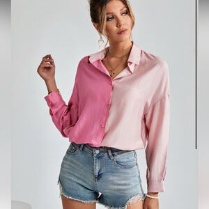 SHEIN ChicEase Drop Shoulder Two Tone Blouse